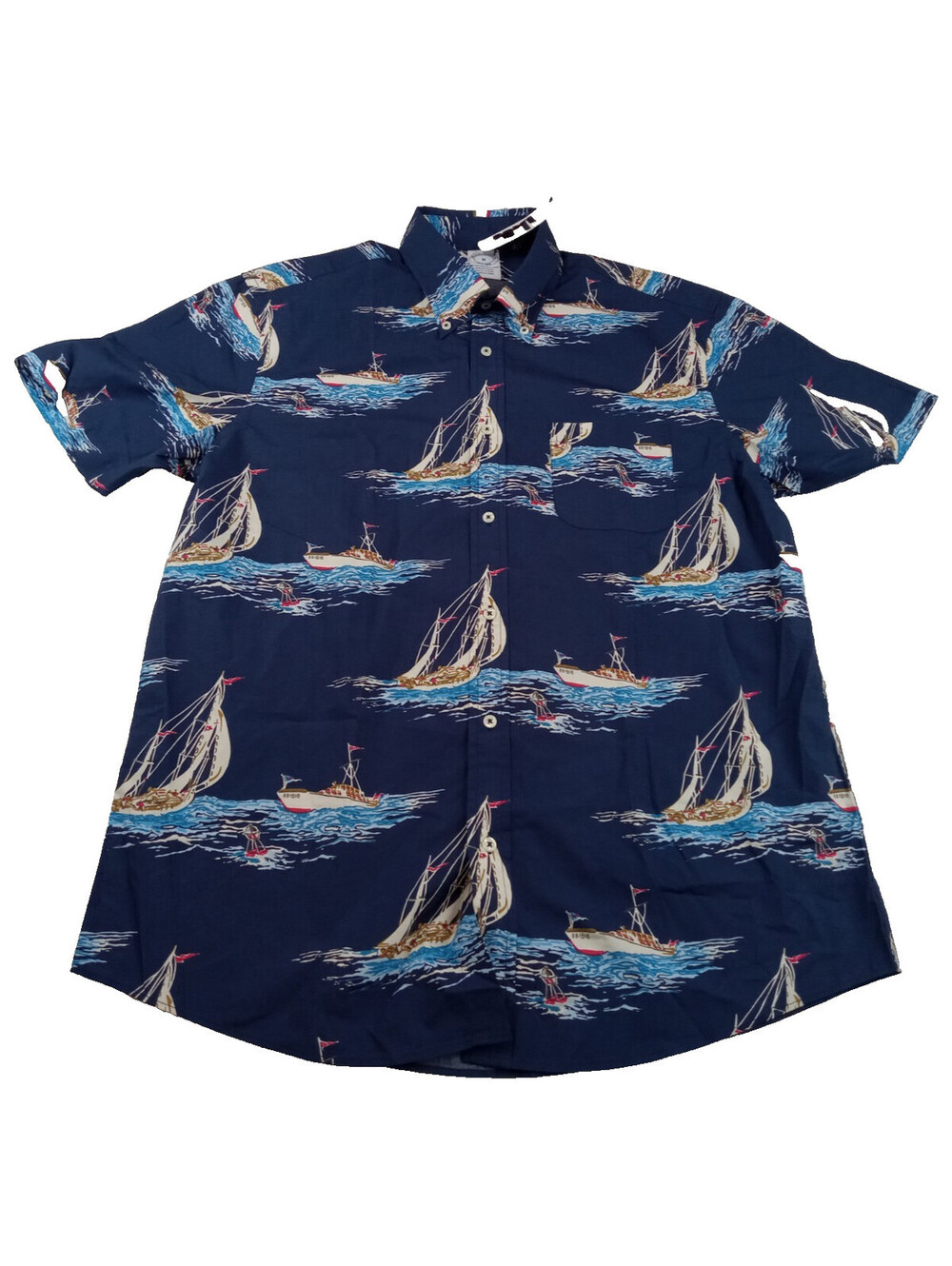 Brooks Brothers Shirt Mens Medium Blue Vintage Sailboat Ocean Wave Button Up M